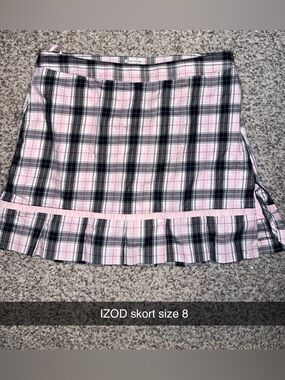 Izod Pink and Black Plaid Skort with Ruffle Hem